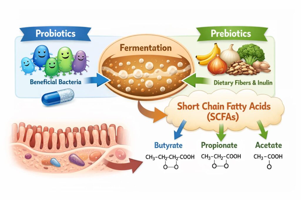 short-chain-fatty-acids-are-produced-in-our-gut-utilising-both-good-bacteria-probiotics-and-dietary-fiber-prebiotics - Pharm-Dx Malaysia
